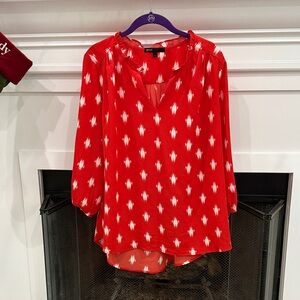 Gibson Red and White Patterned Blouse